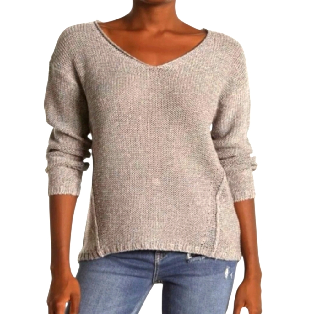 RDI V-Neck Sweater Marled Faux Suede Elbow Patch Tunic Women’s Size M NWT